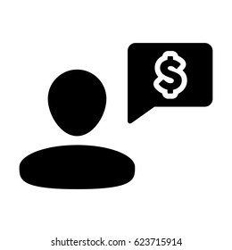 User Icon With Speech Bubble and Dollar Message Symbol in Glyph Pictogram illustration 