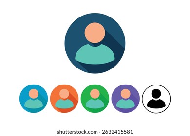 User icon variations in different colors representing people and profiles with long shadows