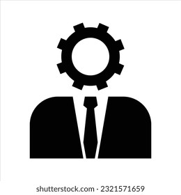 user icon vector. illustration of gear head man silhouette. employed sign. isolated on white background.