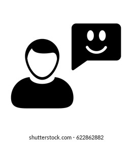 User Icon - Vector Person Profile Avatar With Happy Customer Satisfaction and Feedback with Smile Symbol on Message Bubble Glyph Pictogram illustration
