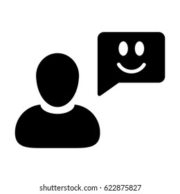 User Icon - Vector Person Profile Avatar With Happy Customer Satisfaction and Feedback with Smile Symbol on Message Bubble Glyph Pictogram illustration