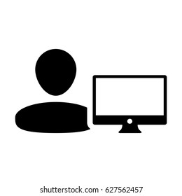 User Icon - Vector Person Profile Avatar With Computer Monitor Glyph Pictogram illustration