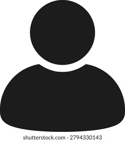 User icon vector, person symbol, profile avatar sign, flat design style, simple black silhouette isolated on white background