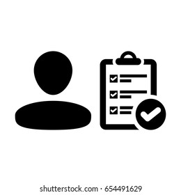 User Icon - Vector Person To-Do Task Checklist With Tick Symbol and Profile Human Avatar in Glyph Pictogram illustration