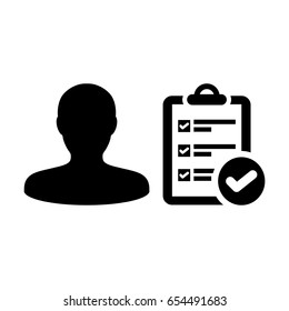 User Icon - Vector Person To-Do Task Checklist With Tick Symbol and Profile Human Avatar in Glyph Pictogram illustration