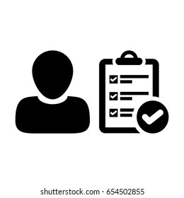 User Icon - Vector Person To-Do Checklist With Tick Symbol and Profile Human Avatar in Glyph Pictogram illustration