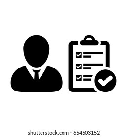 User Icon - Vector Person To-Do Checklist With Tick Symbol and Profile Human Avatar in Glyph Pictogram illustration