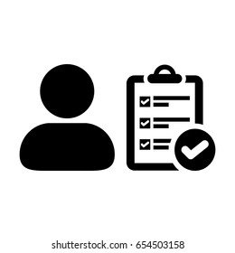 User Icon - Vector Person To-Do Checklist With Tick Symbol and Profile Human Avatar in Glyph Pictogram illustration