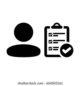 User Icon - Vector Person To-Do Checklist With Tick Symbol and Profile Human Avatar in Glyph Pictogram illustration