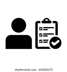 User Icon - Vector Person To-Do Checklist With Tick Symbol and Profile Human Avatar in Glyph Pictogram illustration