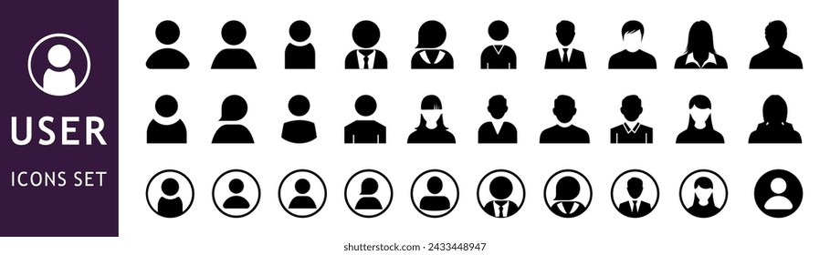 	
User icon vector set. People icon set in flat style. User interface illustration sign collection.	
