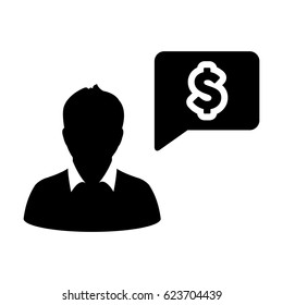 User Icon Vector With Speech Bubble and Dollar Message Symbol in Glyph Pictogram illustration 