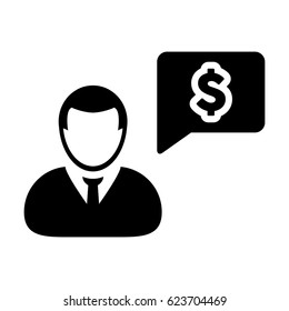 User Icon Vector With Speech Bubble and Dollar Message Symbol in Glyph Pictogram illustration 