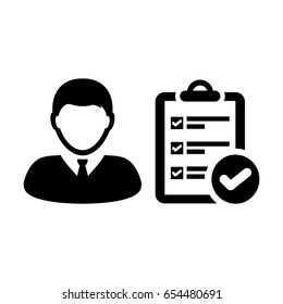 User Icon - Vector To-Do Task Checklist With Tick Symbol and Person Profile Human Avatar in Glyph Pictogram illustration