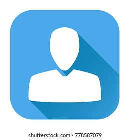 User icon. White silhouette on blue square background. Vector illustration