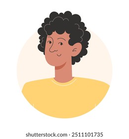 User icon of young african man with curly black hair in flat style