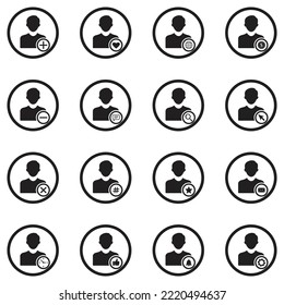 Iconos de usuario. Diseño Plano Negro En Círculo. Ilustración vectorial.