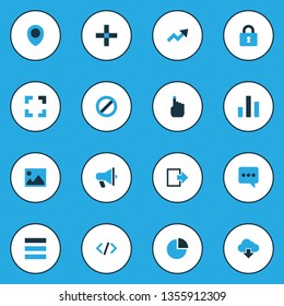 User icons colored set with add, hand, announcement messenger elements. Isolated vector illustration user icons.