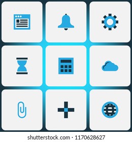 User icons colored set with browser, globe, cloud and other clip elements. Isolated vector illustration user icons.