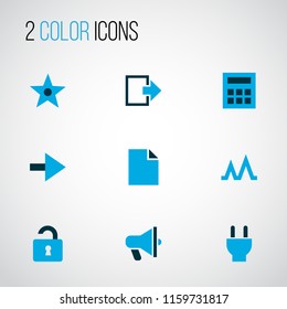 User icons colored set with calculator, exit, unlock and other open elements. Isolated vector illustration user icons.