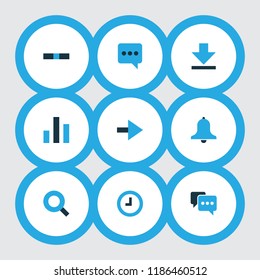 User icons colored set with comment, forward, chatting and other siren elements. Isolated vector illustration user icons.