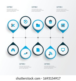 User icons colored set with feed, display, file and other increase elements. Isolated vector illustration user icons.