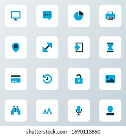 User icons colored set with hourglass, chatting, unlock and other picture elements. Isolated vector illustration user icons.