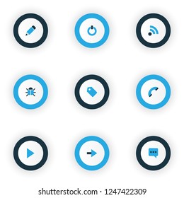 User icons colored set with label, edit, call and other badge elements. Isolated vector illustration user icons.