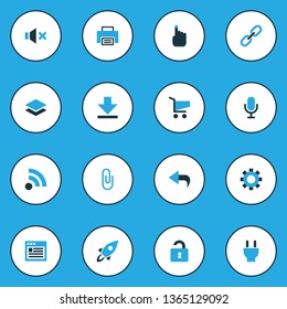 User icons colored set with microphone, feed, undo and other url elements. Isolated vector illustration user icons.