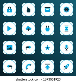 User icons colored set with microphone, favorite, download and other phone elements. Isolated vector illustration user icons.