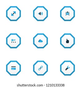 User icons colored set with payment, hand, link virus elements. Isolated vector illustration user icons.