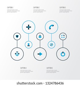 User icons colored set with power on, protect, lock and other screenshot elements. Isolated vector illustration user icons.