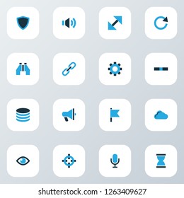 User icons colored set with protect, eye, flag and other storage elements. Isolated vector illustration user icons.
