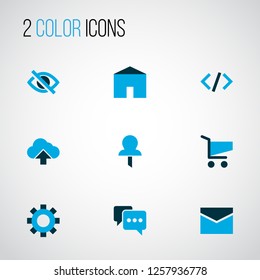 User icons colored set with setting, comment, home and other cart elements. Isolated vector illustration user icons.