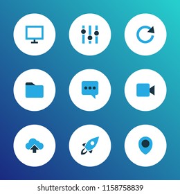 User icons colored set with stabilizer, display, location and other camera elements. Isolated vector illustration user icons.