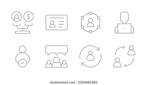 User icons. Editable stroke. Containing equality, driver license, diagram, developer, choose, chat, changes, change.
