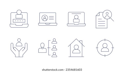 User icons. Editable stroke. Containing login, laptop, job search, humanitarian, human, house, headhunting.