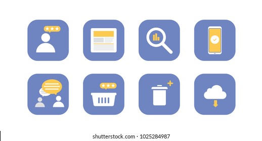 User Icons. Flat style. Review, search, phone, chat, trash, cloud