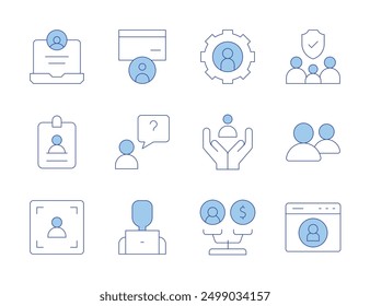 User icons. Line Duotone style, editable stroke. user, question, id card, friends, developer, equality, family, humanitarian, focus.