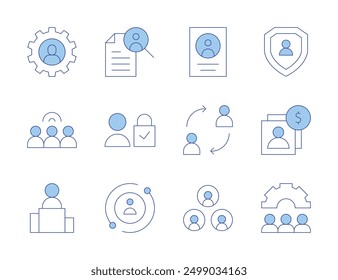 User icons. Line Duotone style, editable stroke. user, business, change, gear, customer, job search, first, file.