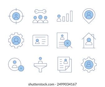 User icons. Line Duotone style, editable stroke. cv, user, technical support, placeholder, driver license, house, filter, management, focus.