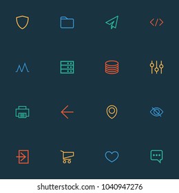 User icons line style set with map pin, tag, dossier and other send elements. Isolated vector illustration user icons.