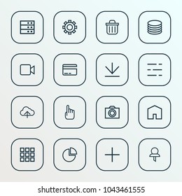 User icons line style set with cursor, pie chart, db and other video elements. Isolated vector illustration user icons.