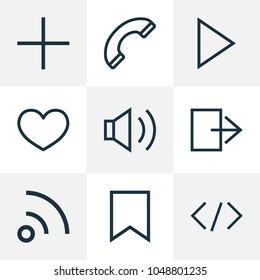 User icons line style set with phone, plus, audio and other feed elements. Isolated vector illustration user icons.