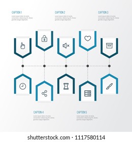 User icons line style set with cursor, watch, open and other hand elements. Isolated vector illustration user icons.