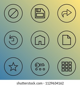 User icons line style set with application, floppy disk, star and other file elements. Isolated vector illustration user icons.