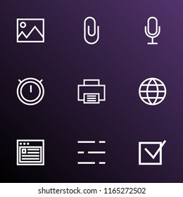 User icons line style set with check, second meter, pin and other image elements. Isolated vector illustration user icons.