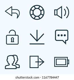 User icons line style set with audio, return, messenger and other down arrow elements. Isolated vector illustration user icons.