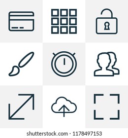 User icons line style set with load, application, card and other resize elements. Isolated vector illustration user icons.
