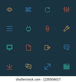 User icons line style set with messenger, downloading, pin and other file elements. Isolated vector illustration user icons.